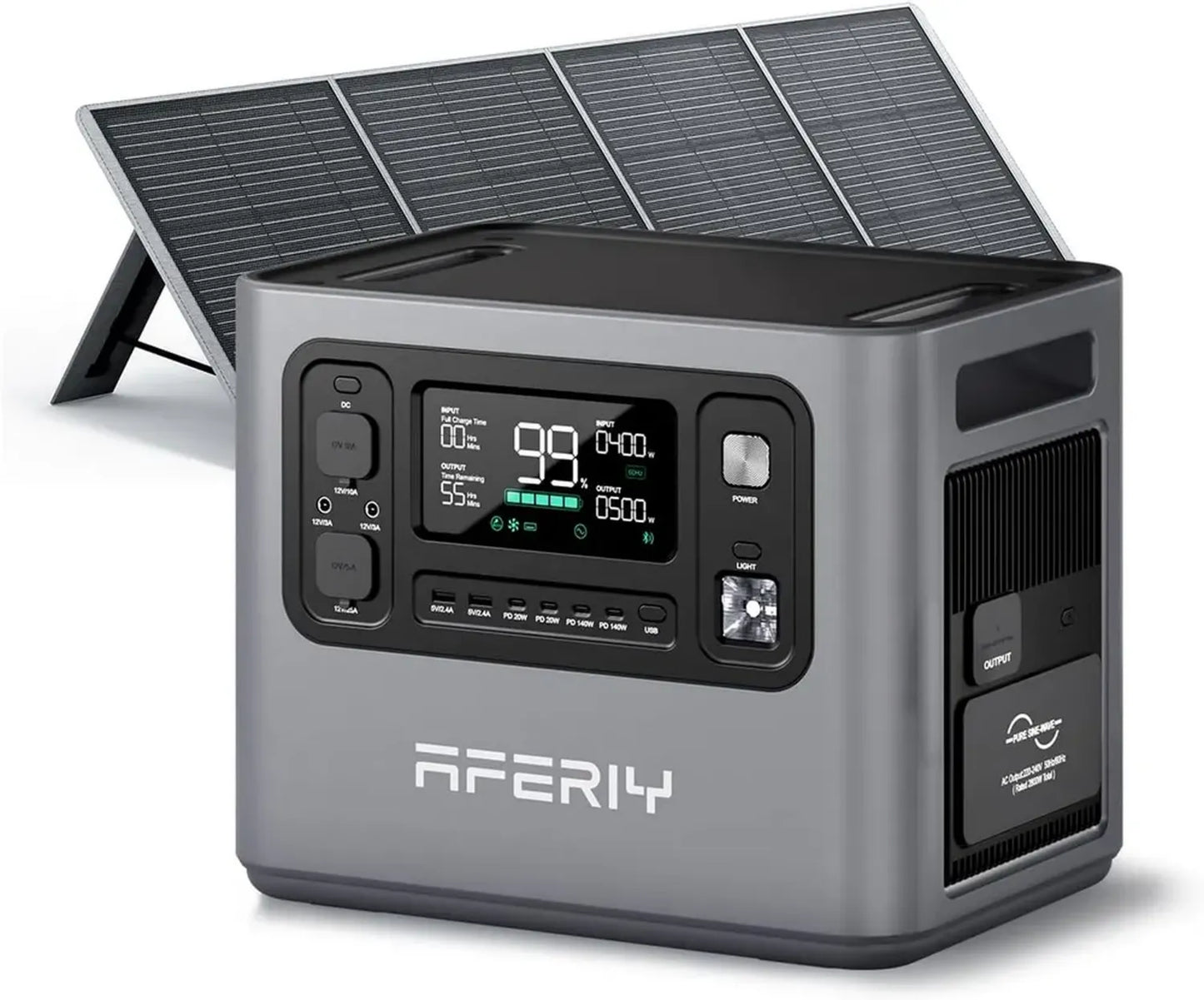 Générateur Solaire Portatif AFERIY P280, 2800W avec Batterie Extensible 2048Wh et Panneau Solaire 200W pour Maison et Camping