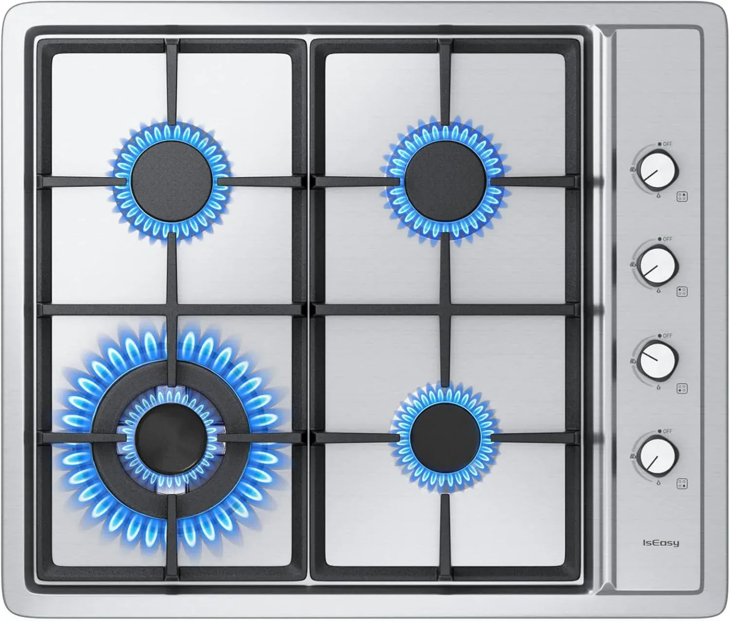 Plaque de cuisson gaz 4 feux en acier inoxydable 60 cm pour gaz naturel et propane