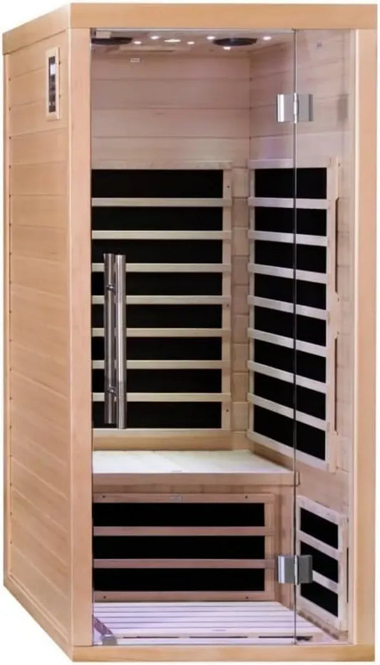 Cabine Sauna Infrarouge 1 Place en Bois de Hemlock avec Chromothérapie et Bluetooth