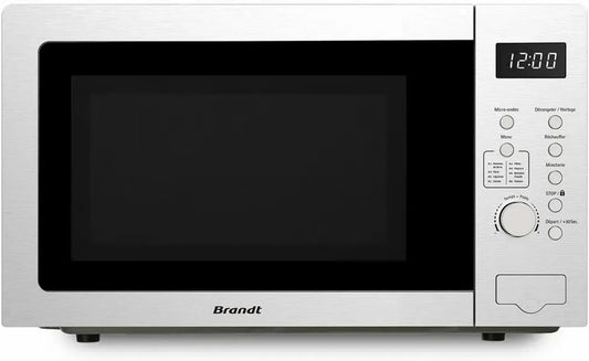 Micro-ondes Brandt 900W 25L, Inox, 8 Programmes Automatiques