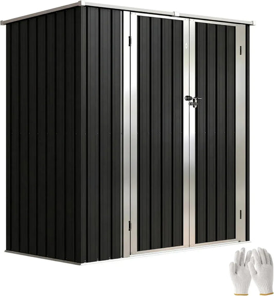 Outsunny Cabane de Jardin Métallique Extérieure 1,37 m² avec Toit Incliné et Portes Verrouillables, 163 x 89 x 163 cm, Gris Foncé