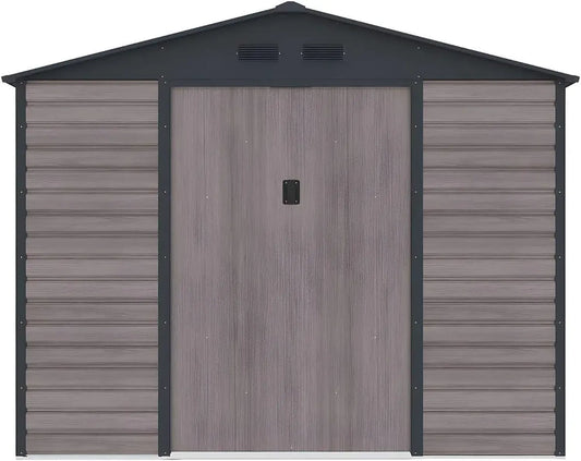 Abri de Jardin en Acier Galvanisé Gris Effet Bois 8,94 m² - Modèle ADELMO