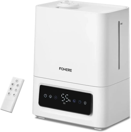 Humidificateur Ultrasonique 6L pour Grandes Pièces, Silencieux 28dB, Capteur d'Humidité et Veilleuse