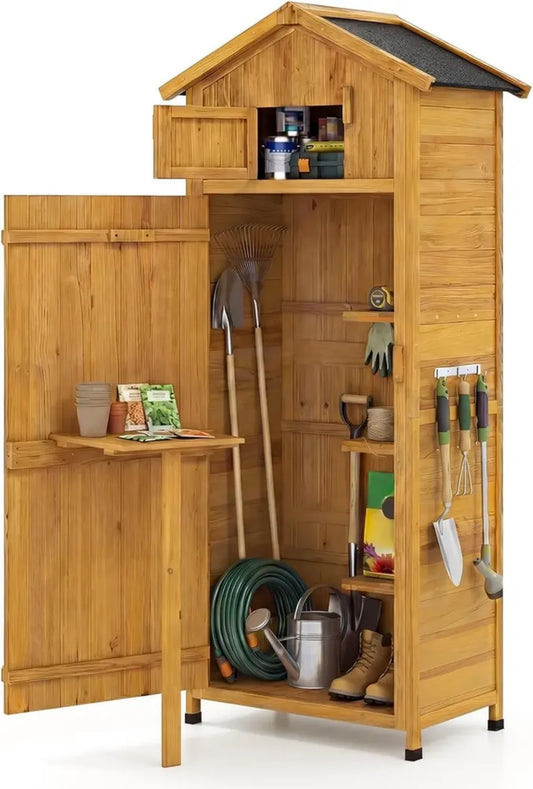 Armoire de Jardin en Bois avec Étagères Amovibles et Porte Sécurisée