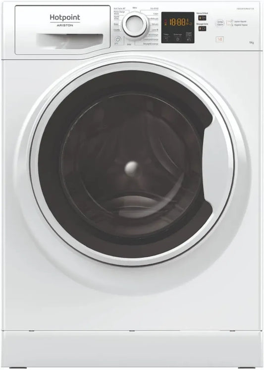 Lave-linge Frontal Hotpoint 9 kg - 1400 trs/min, Moteur à Induction, Programme Anti-tache, Vapeur Hygiénique, Départ Différé - Classe Énergétique A - Blanc