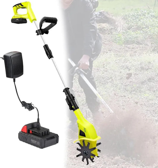 Motoculteur Électrique Sans Fil, Largeur de 10,5 cm, Profondeur de 25 cm, Poignée Réglable 97-127 cm