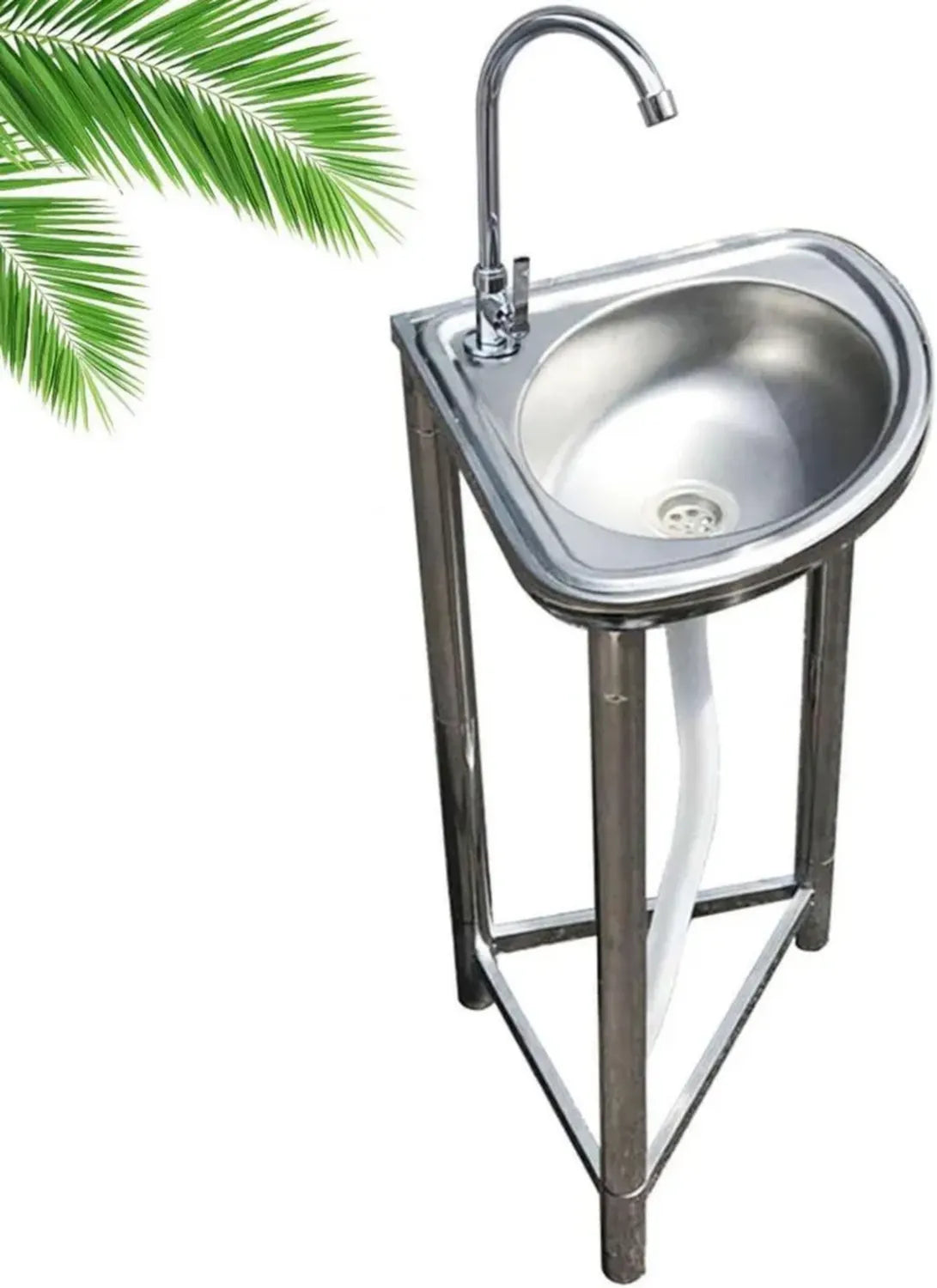 Évier Autoportant en Acier Inoxydable, 1 Bac pour Cuisine et Jardin, avec Robinet et Support, Lavabo d'angle Extérieur