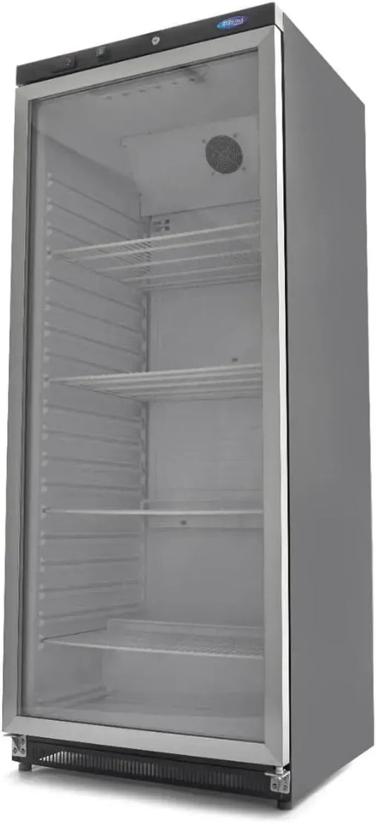 Réfrigérateur Professionnel 600L Noir avec Porte en Verre - 4 Étagères Réglables - Refroidissement Commercial