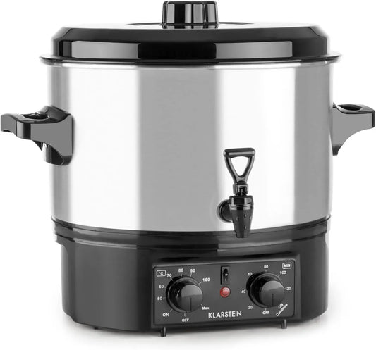 Klarstein Biggie Small - Stérilisateur Électrique 16L, Cuve à Vin Chaud, 2000W, Température Réglable, Minuterie 120 min, Argent